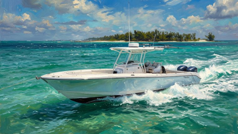 Painting of the charter boat running past a Gulf island